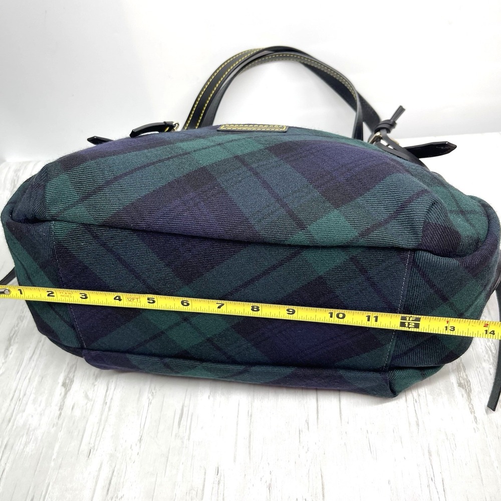 Dooney & Bourke Tartan Large Nina Bag Blue & Green Plaid Canvas Leather Handles - Picture 14 of 16